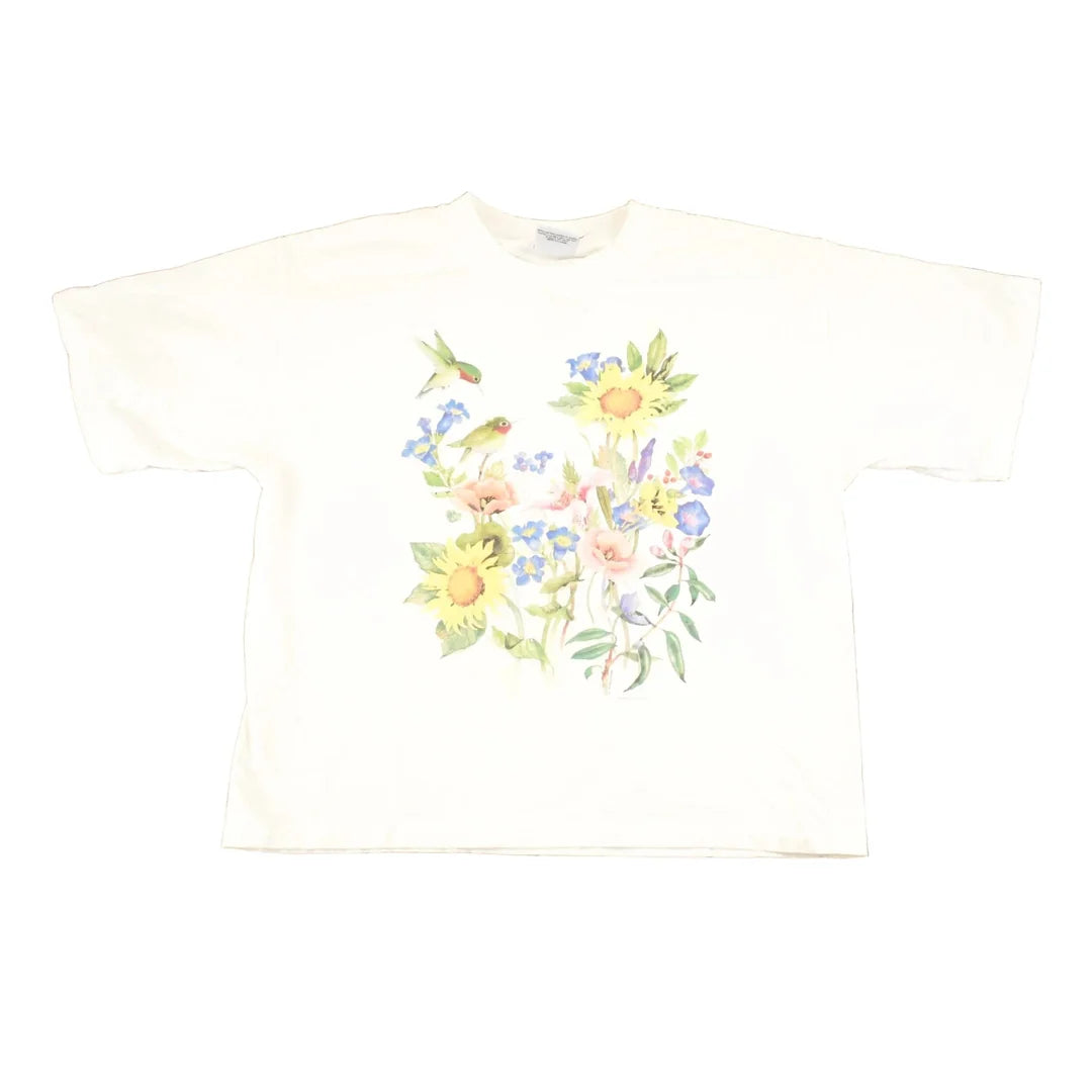 Vintage 1990's Dolphin Shirt Company Hummingbirds Floral Souvenir T-Shirt Women's M from propervintagecanada