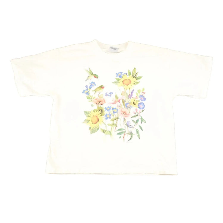 Vintage 1990's Dolphin Shirt Company Hummingbirds Floral Souvenir T-Shirt Women's M from propervintagecanada