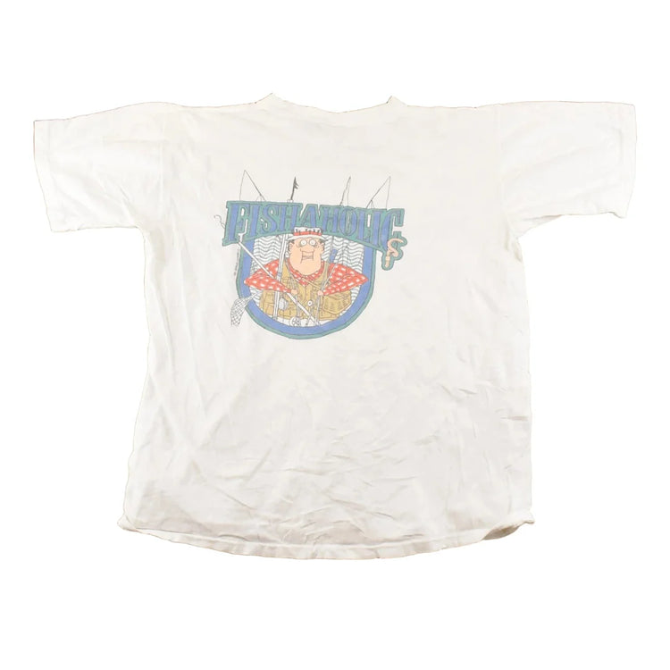 Vintage 1990's Fishaholic Funny Cartoon Fish T-Shirt Men's L from propervintagecanada