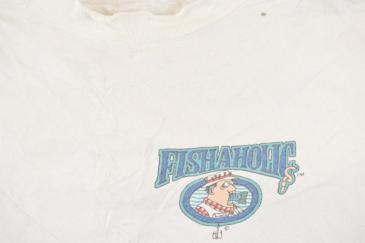 Vintage 1990's Fishaholic Funny Cartoon Fish T-Shirt Men's L from propervintagecanada