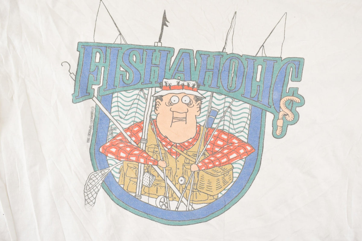Vintage 1990's Fishaholic Funny Cartoon Fish T-Shirt Men's L from propervintagecanada