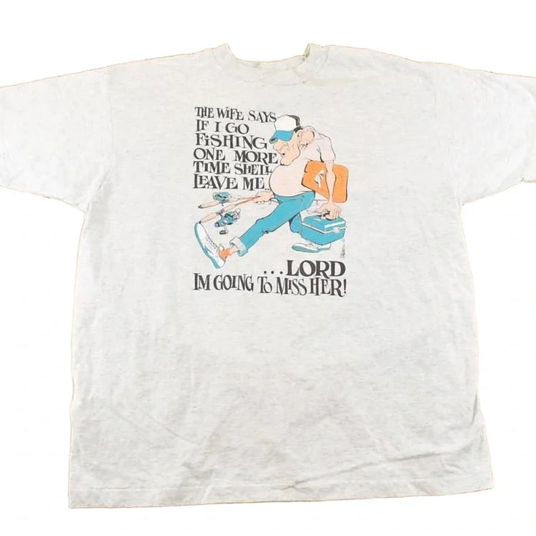 Vintage 1990's Fishing Wife Comedy Souvenir Travel T-Shirt Men's L from propervintagecanada