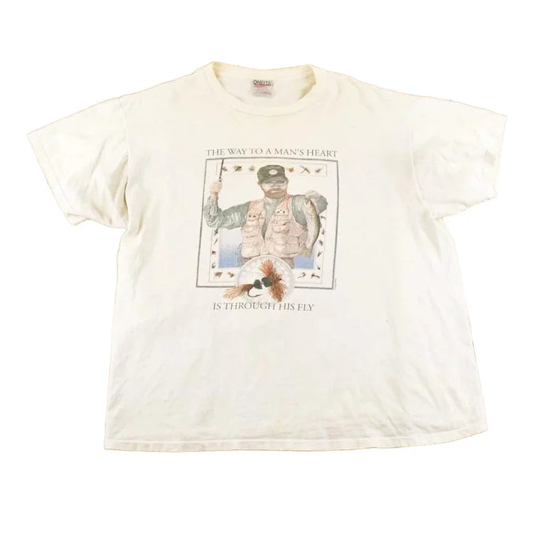 Vintage 1990's Fly Fishing Thrashed Comedy Souvenir T-Shirt Men's XL from propervintagecanada