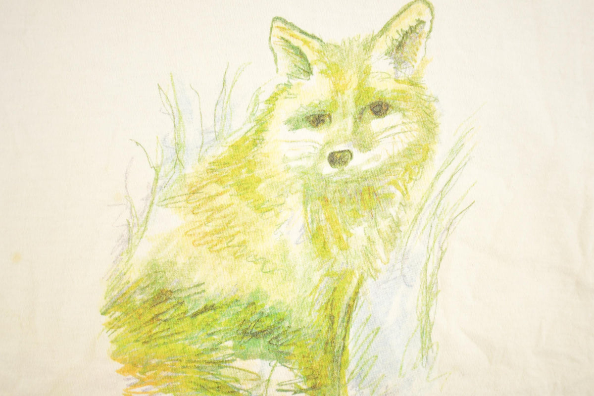Vintage 1990's Fox Drawing Souvenir Travel T-Shirt Mens M from propervintagecanada