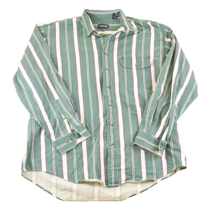 Vintage 1990's Lands End Striped Button Up Shirt Men's XL from propervintagecanada