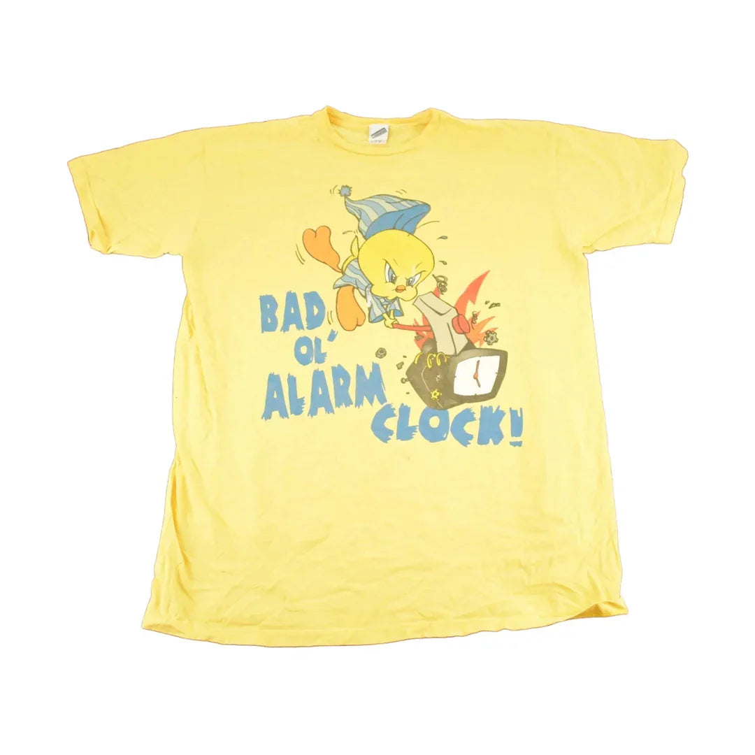 Vintage 1990's Looney Tunes Tweety Bad Alarm Clock Funny Cat Souvenir Travel Sleep Shirt Women's XL from propervintagecanada