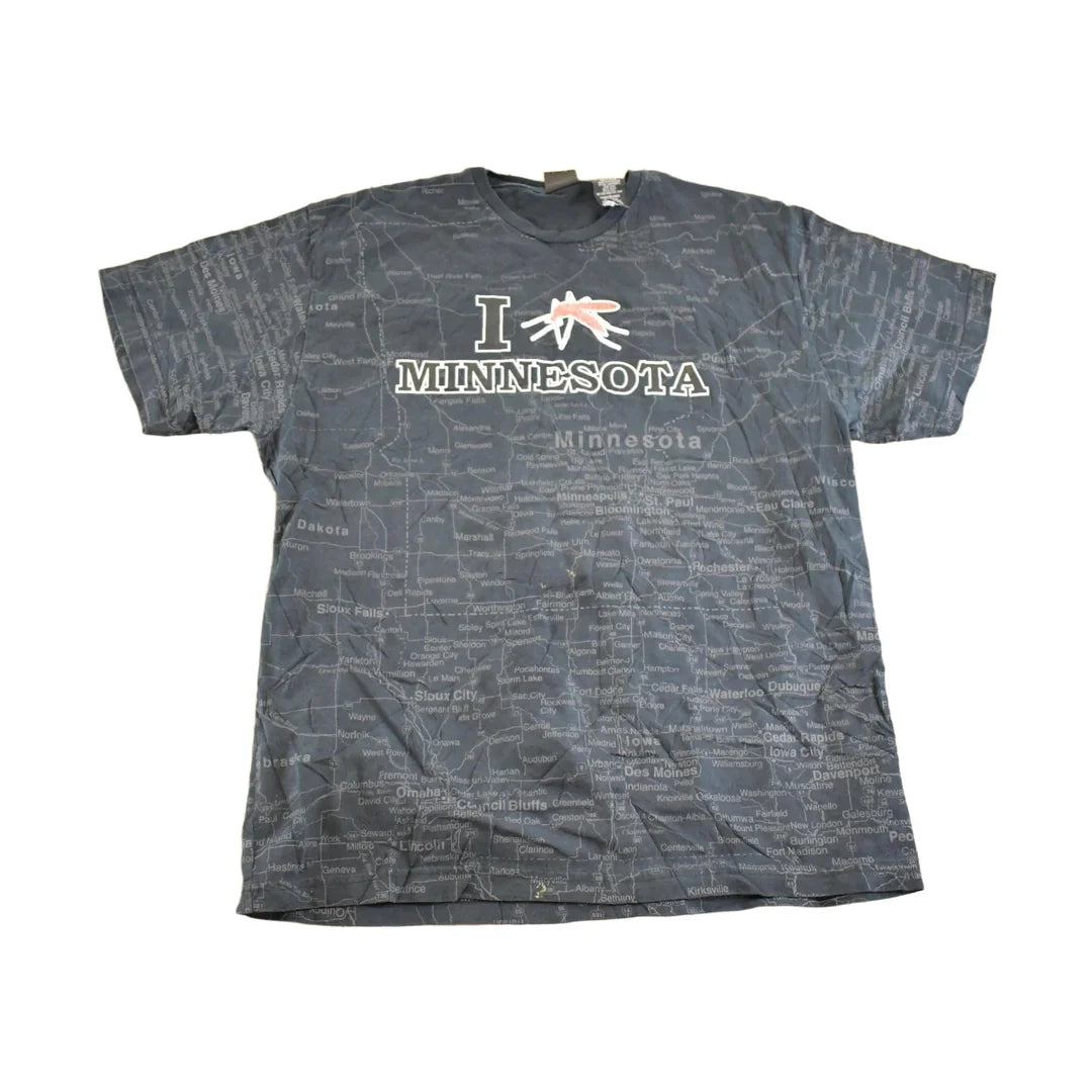 Vintage 1990's Minnesota Mosquito Map Souvenir Travel T-Shirt Mens L from propervintagecanada