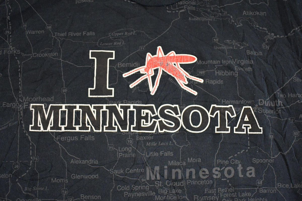 Vintage 1990's Minnesota Mosquito Map Souvenir Travel T-Shirt Mens L from propervintagecanada
