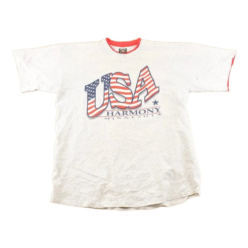 Vintage 1990's Minnesota USA Harmony Souvenir Travel T-Shirt Men's L from propervintagecanada