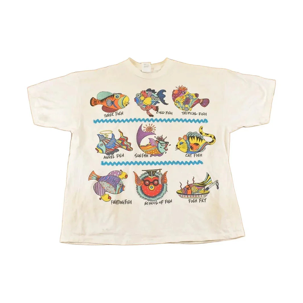 Vintage 1990's Multi Fish Souvenir Travel T-Shirt Men's XL from propervintagecanada