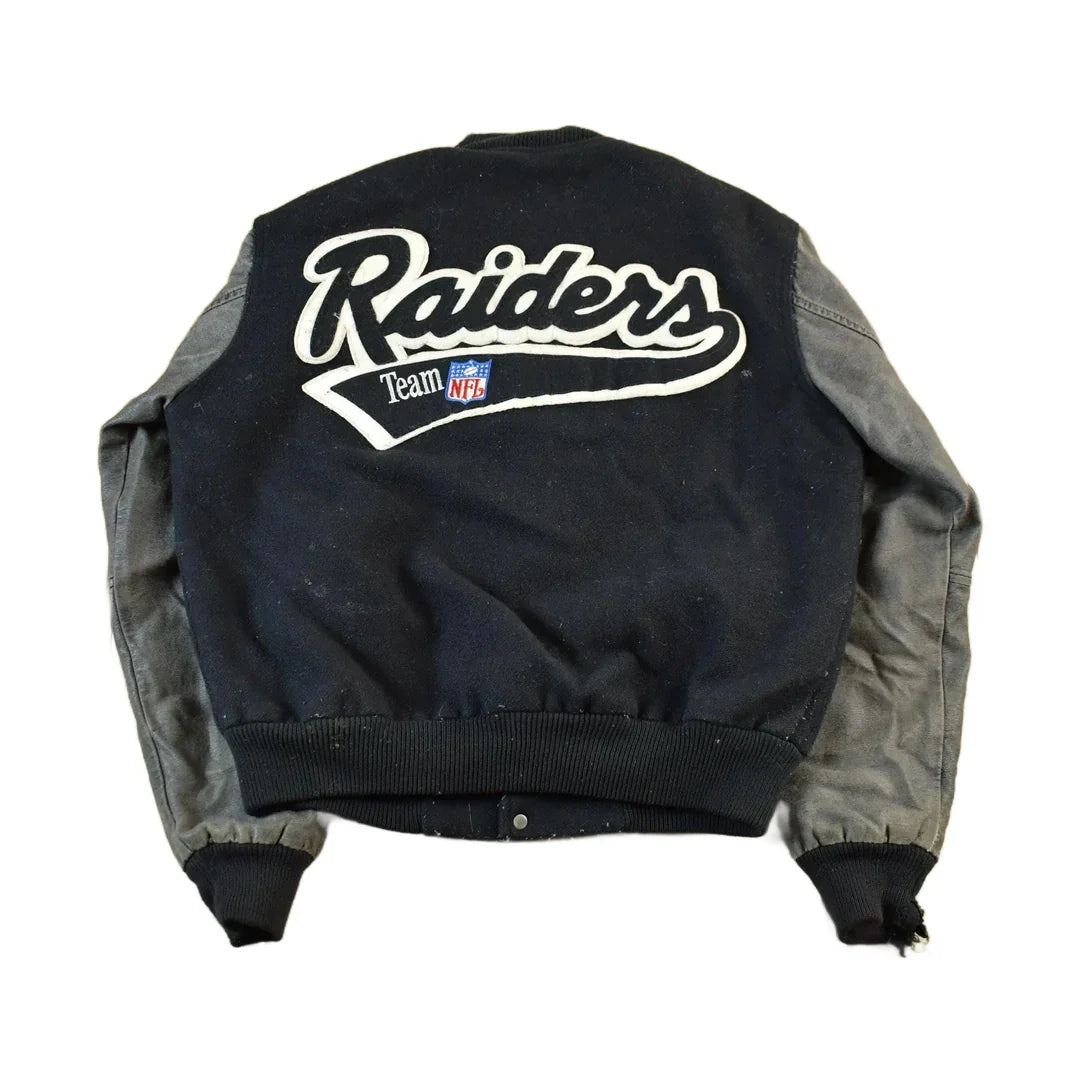 Vintage 1990's Oakland Los Angeles Raiders Leather Letterman Jacket Mens Medium from propervintagecanada