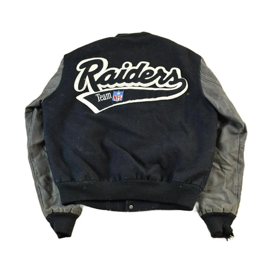 Vintage 1990's Oakland Los Angeles Raiders Leather Letterman Jacket Mens Medium from propervintagecanada