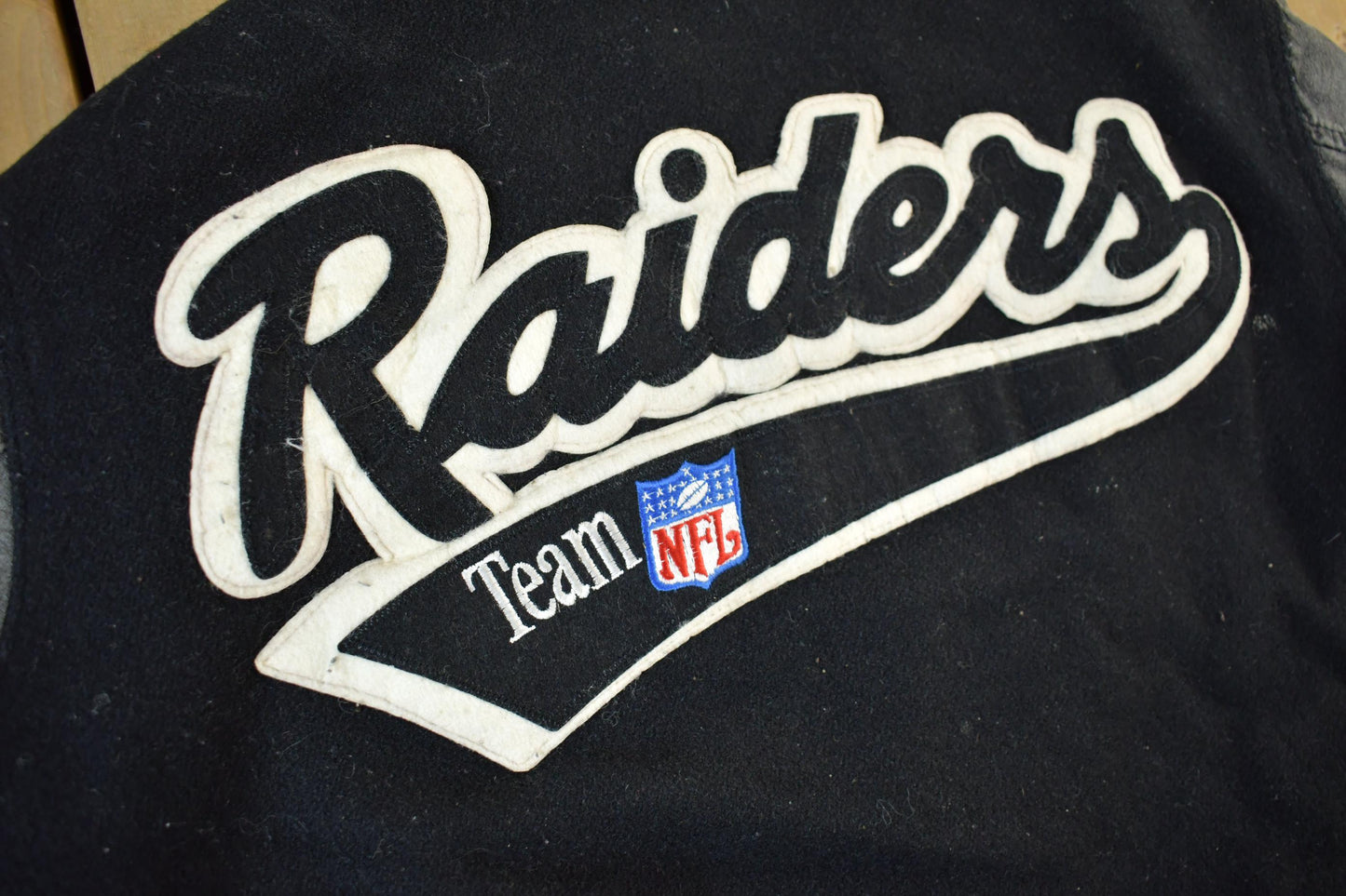 Vintage 1990's Oakland Los Angeles Raiders Leather Letterman Jacket Mens Medium from propervintagecanada