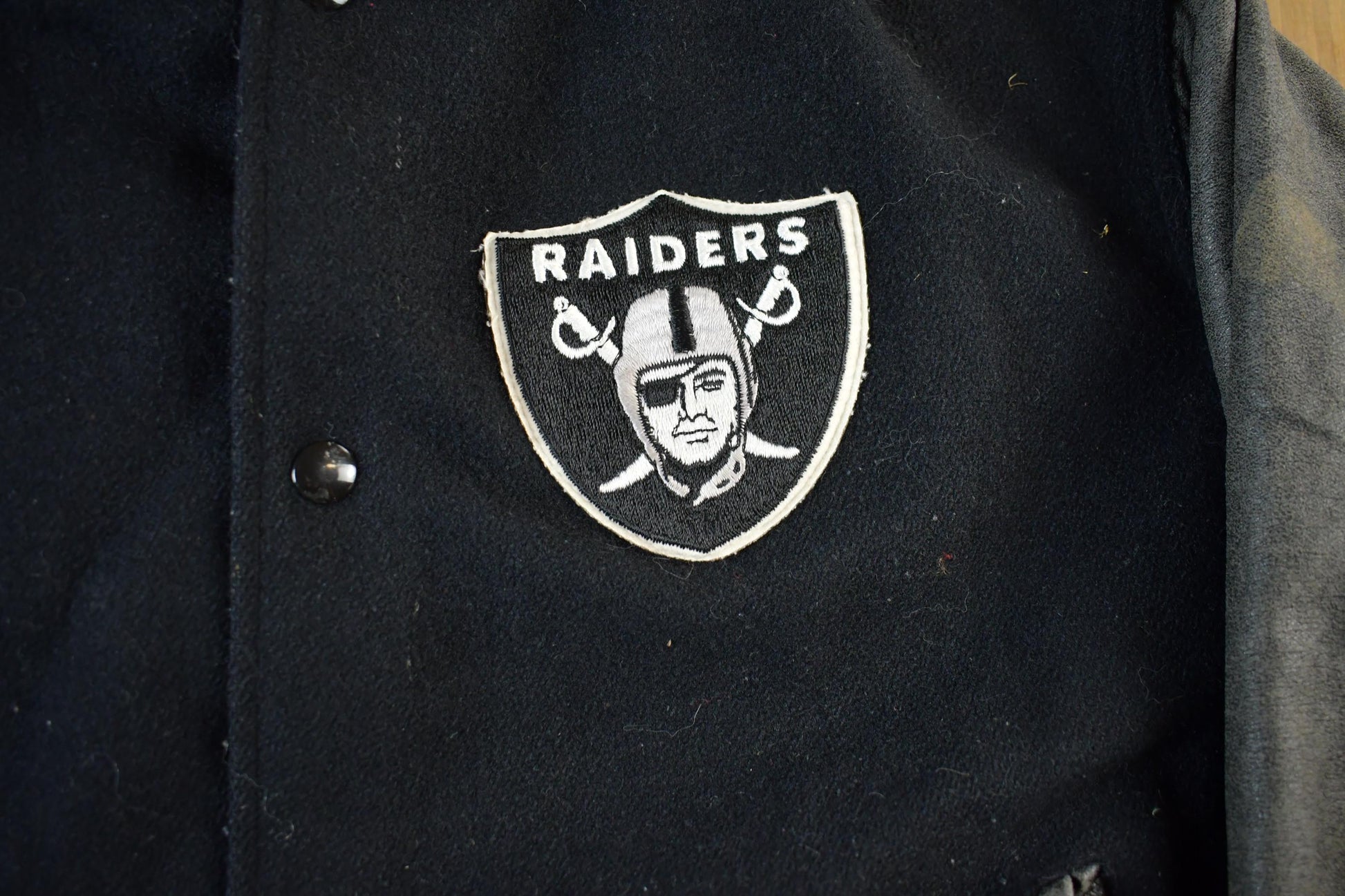Vintage 1990's Oakland Los Angeles Raiders Leather Letterman Jacket Mens Medium from propervintagecanada