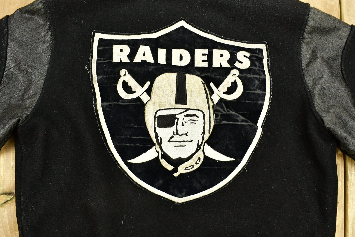 Vintage 1990's Oakland Raiders Leather Letterman Jacket Men's Large from propervintagecanada