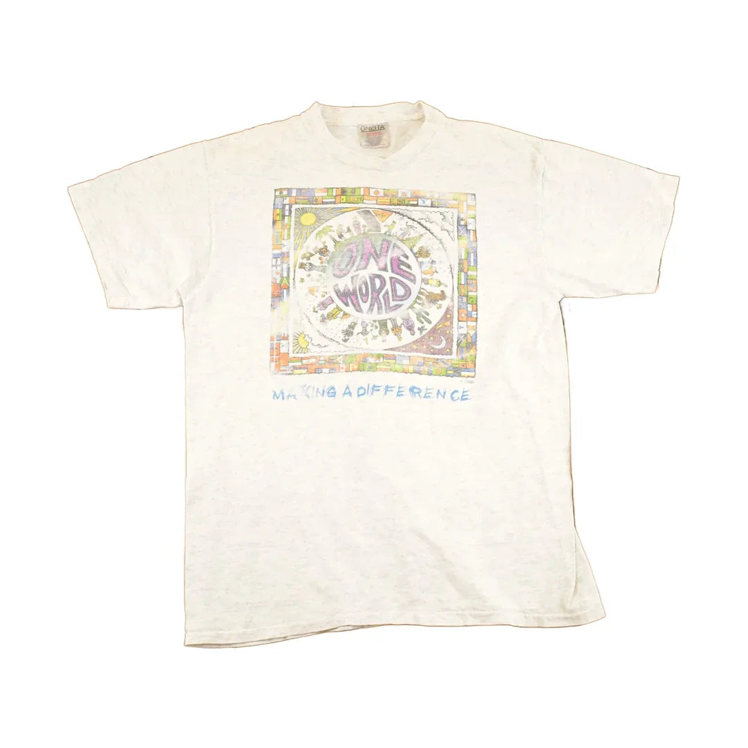 Vintage 1990's One World Making A Difference Souvenir Travel T-Shirt Men's M from propervintagecanada