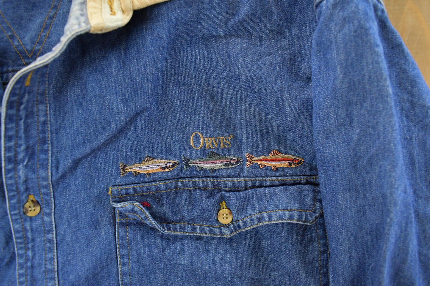 Vintage 1990's Orvis Denim Button Up Shirt Men's XL from propervintagecanada