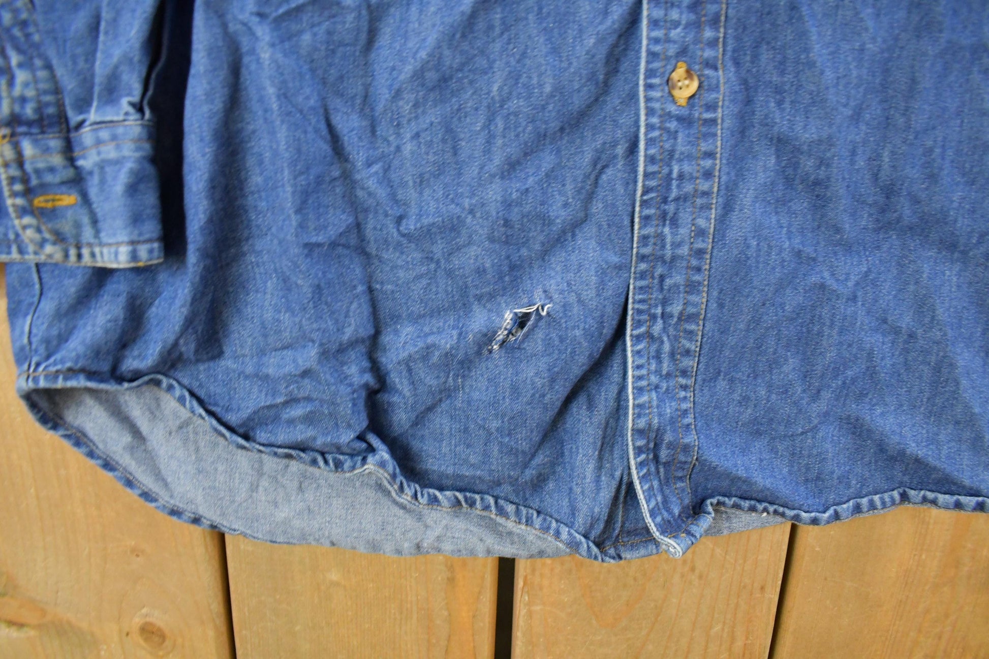 Vintage 1990's Orvis Denim Button Up Shirt Men's XL from propervintagecanada