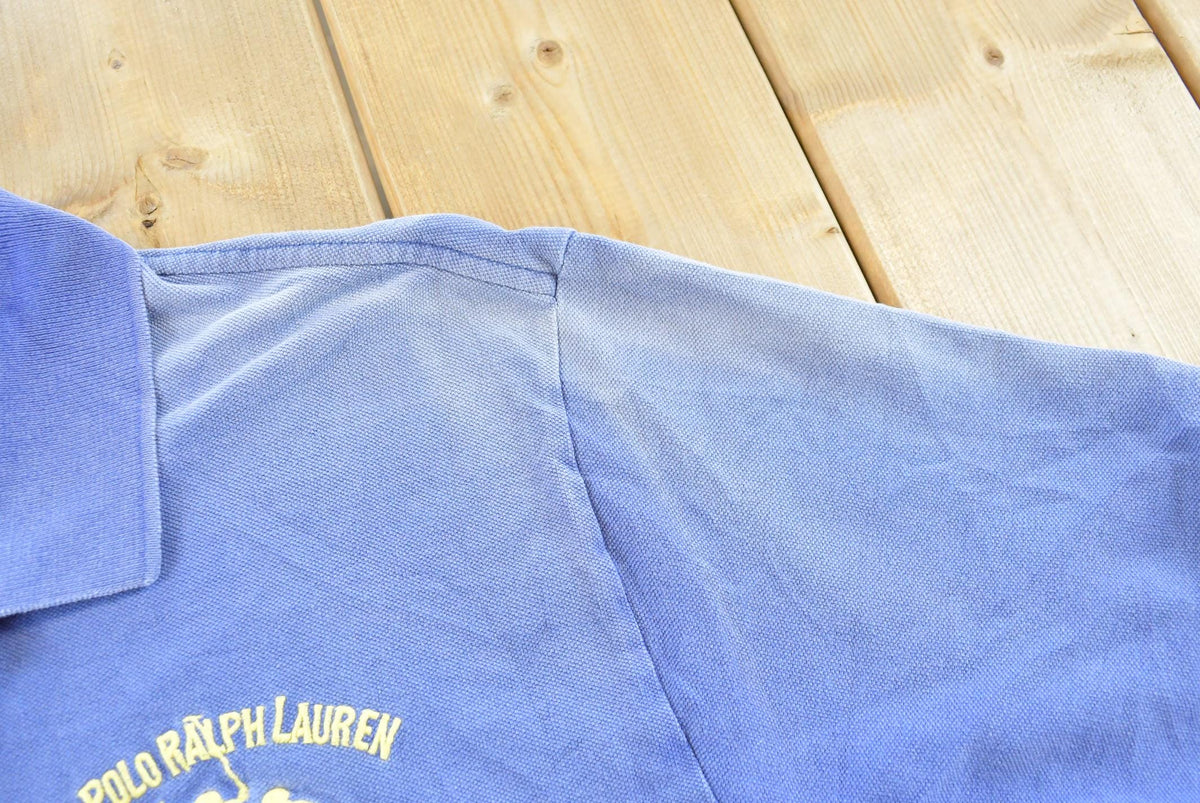 Vintage 1990's Polo Ralph Lauren Blue Double Pony Dual Match Number 2 Collared Golf T Shirt Men's XL from propervintagecanada