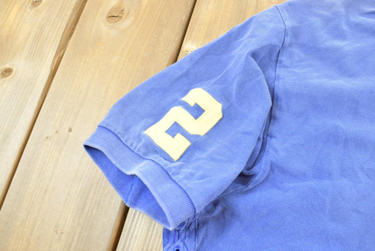 Vintage 1990's Polo Ralph Lauren Blue Double Pony Dual Match Number 2 Collared Golf T Shirt Men's XL from propervintagecanada