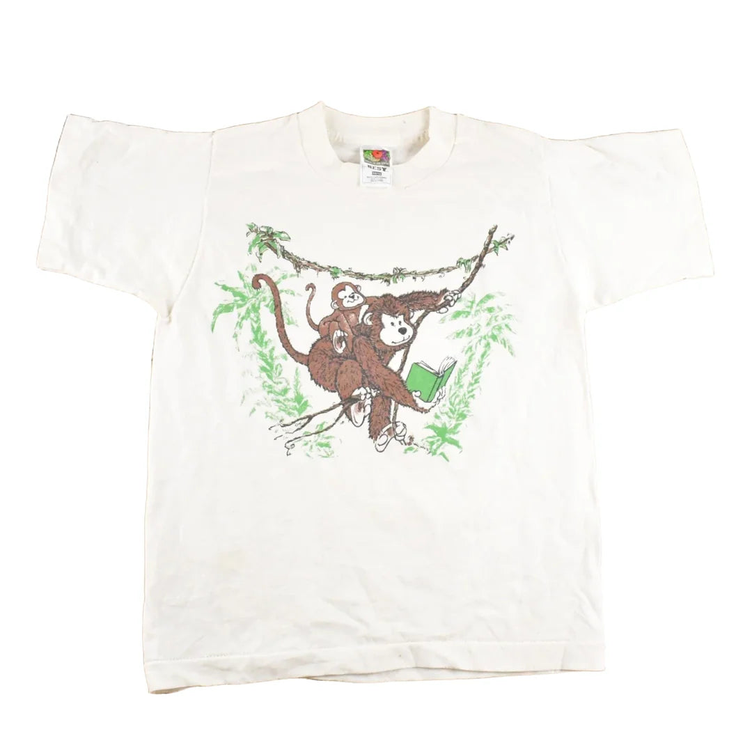 Vintage 1990's Reading Monkey Funny Cartoon Souvenir T-Shirt Youth L Men's Large from propervintagecanada