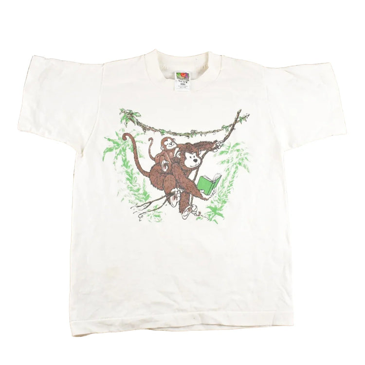 Vintage 1990's Reading Monkey Funny Cartoon Souvenir T-Shirt Youth L Men's Large from propervintagecanada