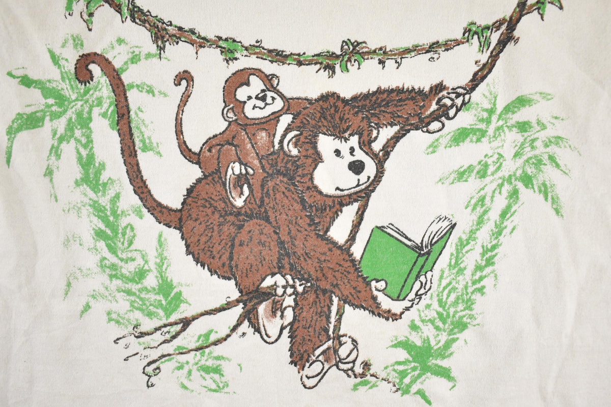 Vintage 1990's Reading Monkey Funny Cartoon Souvenir T-Shirt Youth L Men's Large from propervintagecanada
