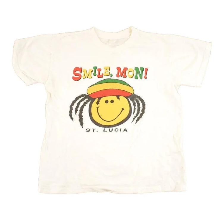 Vintage 1990's Smile Mon St Lucia Souvenir Travel T-Shirt Men's M from propervintagecanada