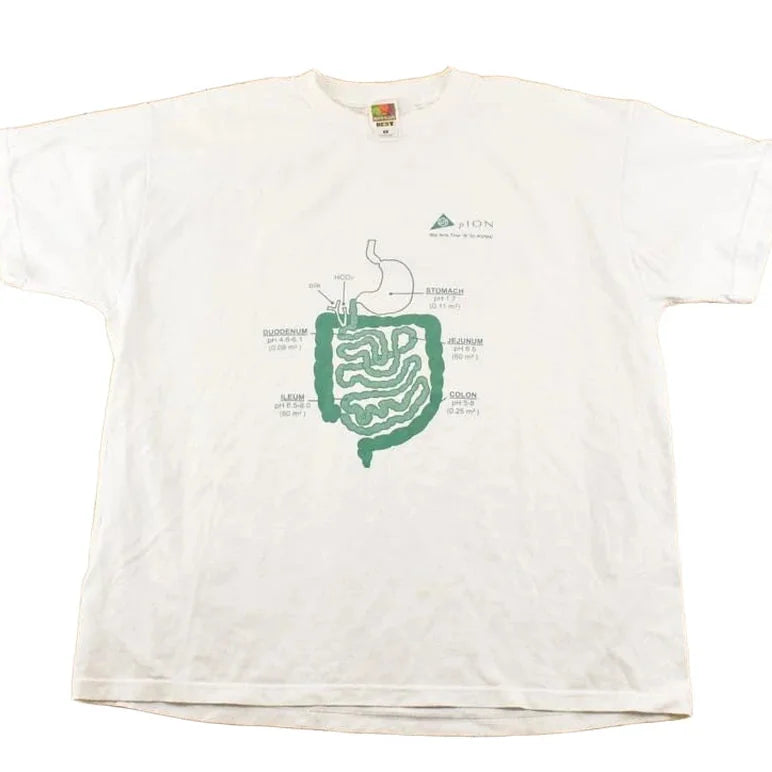 Vintage 1990's Stomach Diagram Souvenir Travel T-Shirt Men's XL from propervintagecanada