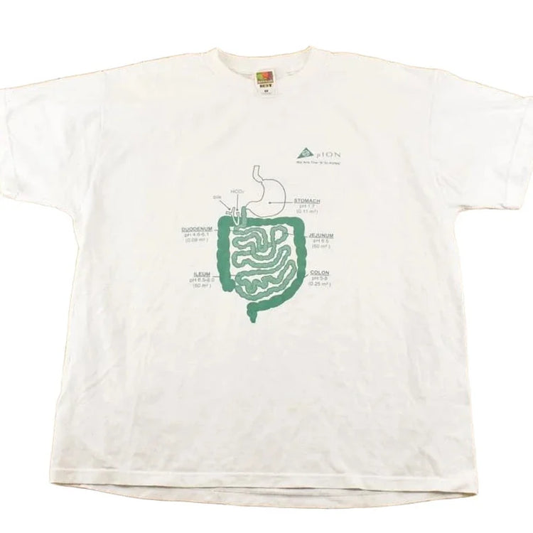 Vintage 1990's Stomach Diagram Souvenir Travel T-Shirt Men's XL from propervintagecanada