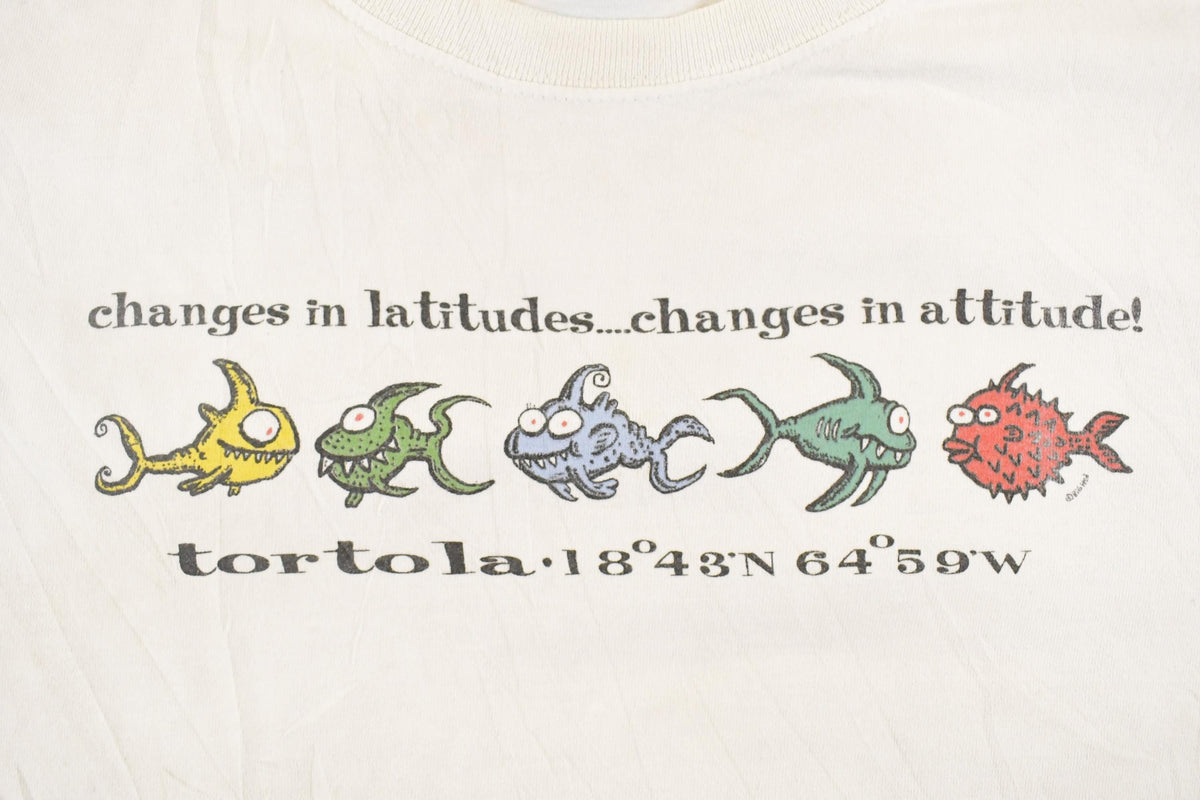 Vintage 1990's Tortola Crazy Fish Souvenir Travel T-Shirt Men's XL from propervintagecanada
