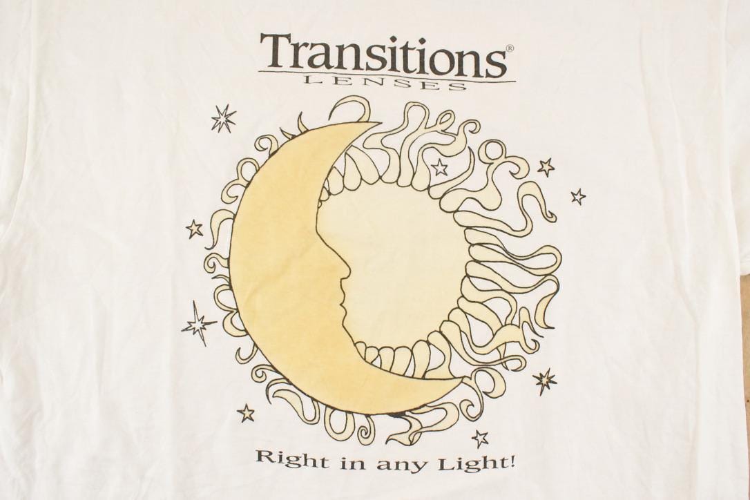 Vintage 1990's Transitions Lenses Souvenir Eyewear T-Shirt Men's XL from propervintagecanada