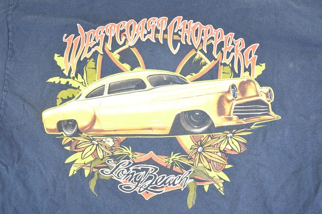 Vintage 1990's West Coast Choppers Long Beach Souvenir Motorcycle T-Shirt Men's L from propervintagecanada