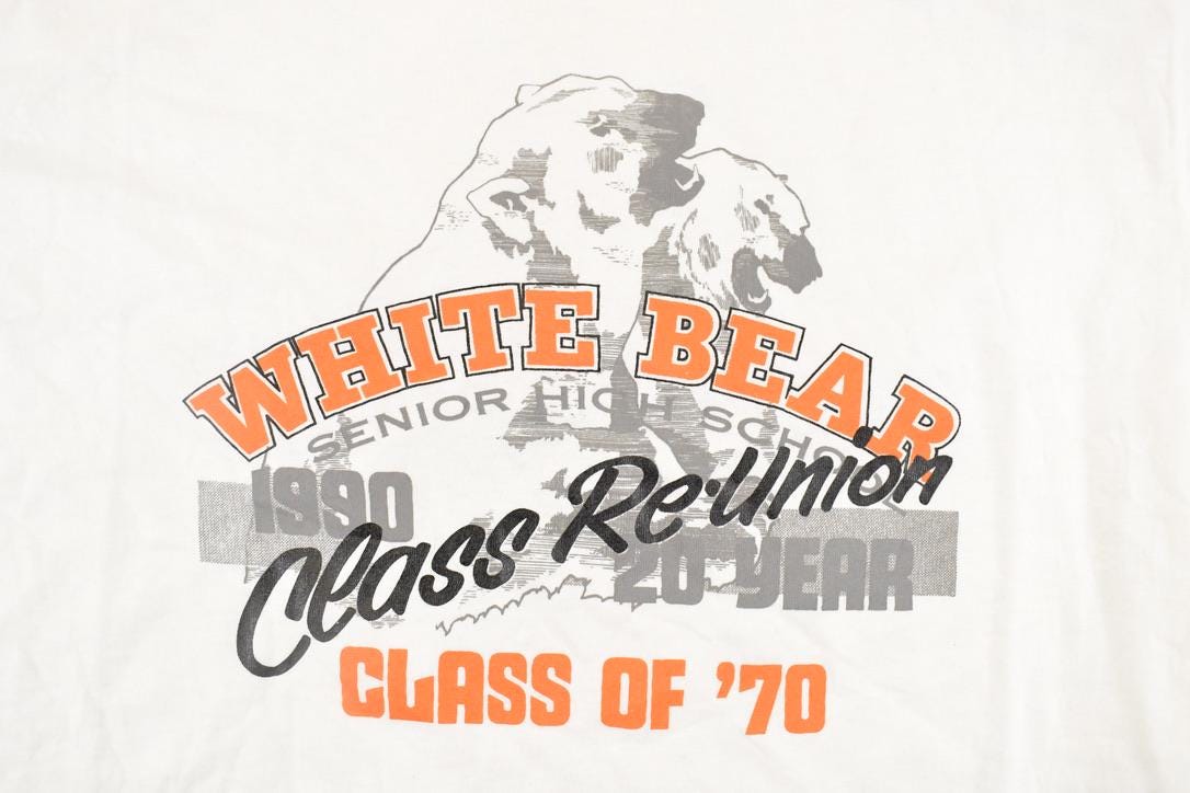 Vintage 1990's White Bear Senior High School Souvenir Reunion T-Shirt Men's L from propervintagecanada