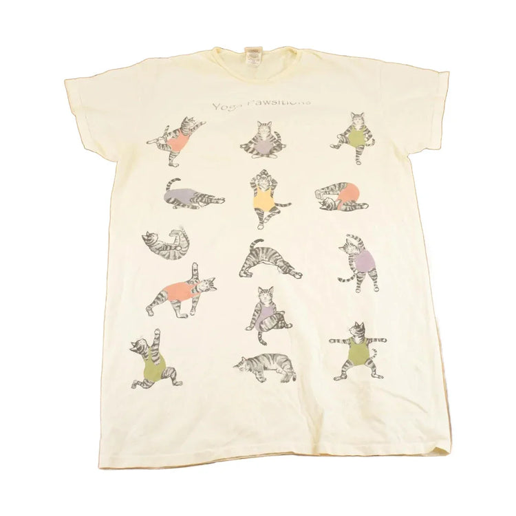 Vintage 1990's Yoga Pawsitions Funny Cat Souvenir Travel Sleep Shirt Women's XL from propervintagecanada
