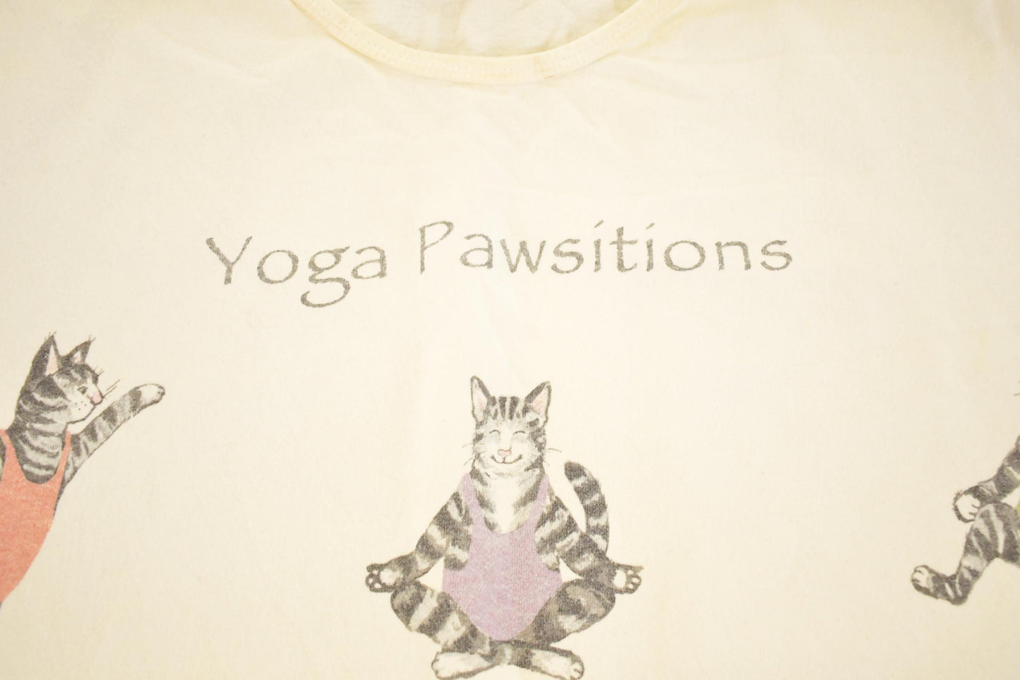 Vintage 1990's Yoga Pawsitions Funny Cat Souvenir Travel Sleep Shirt Women's XL from propervintagecanada