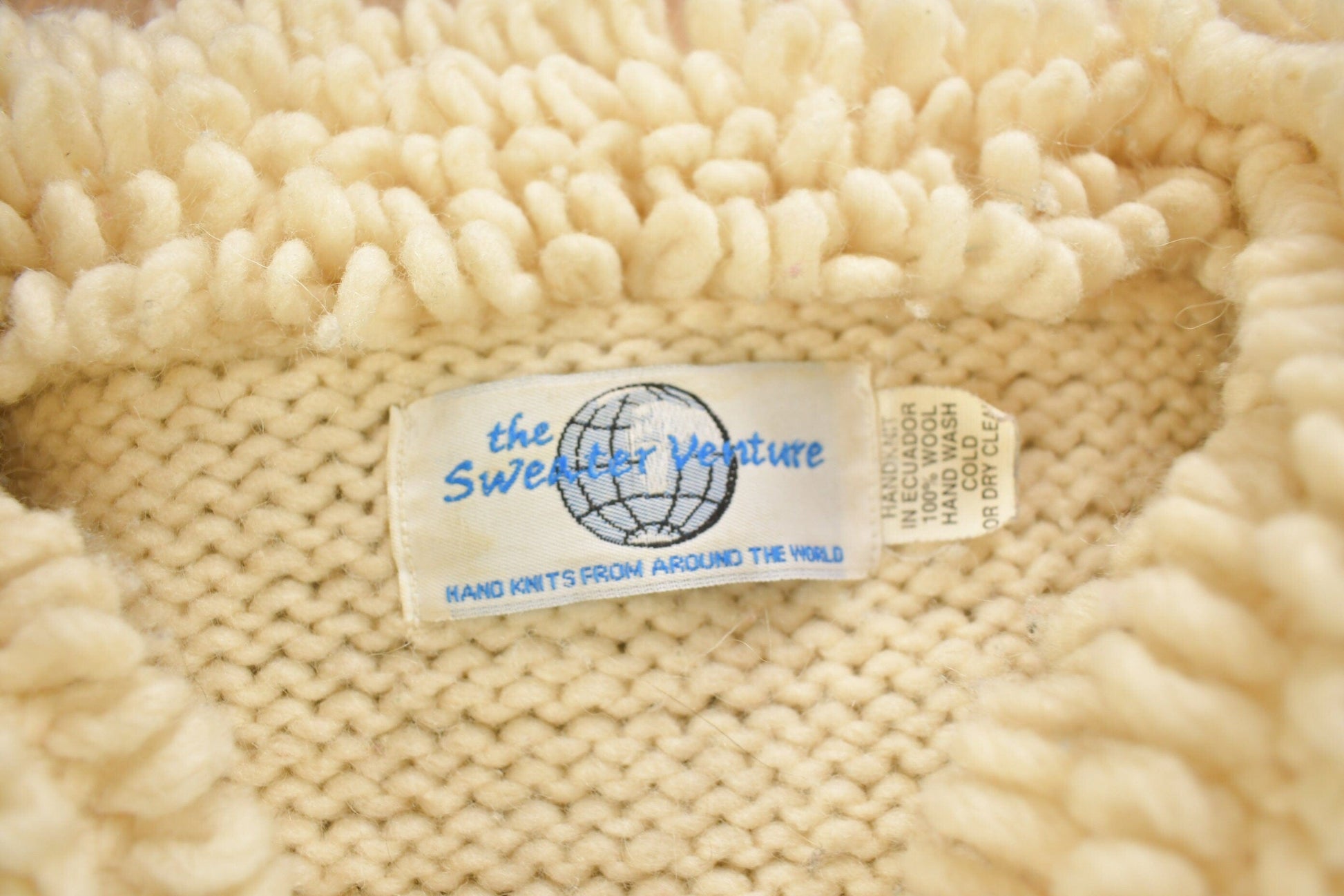 Vintage 1990s 100% Wool Hand Knit Zip Up Sweater Men's Medium from propervintagecanada