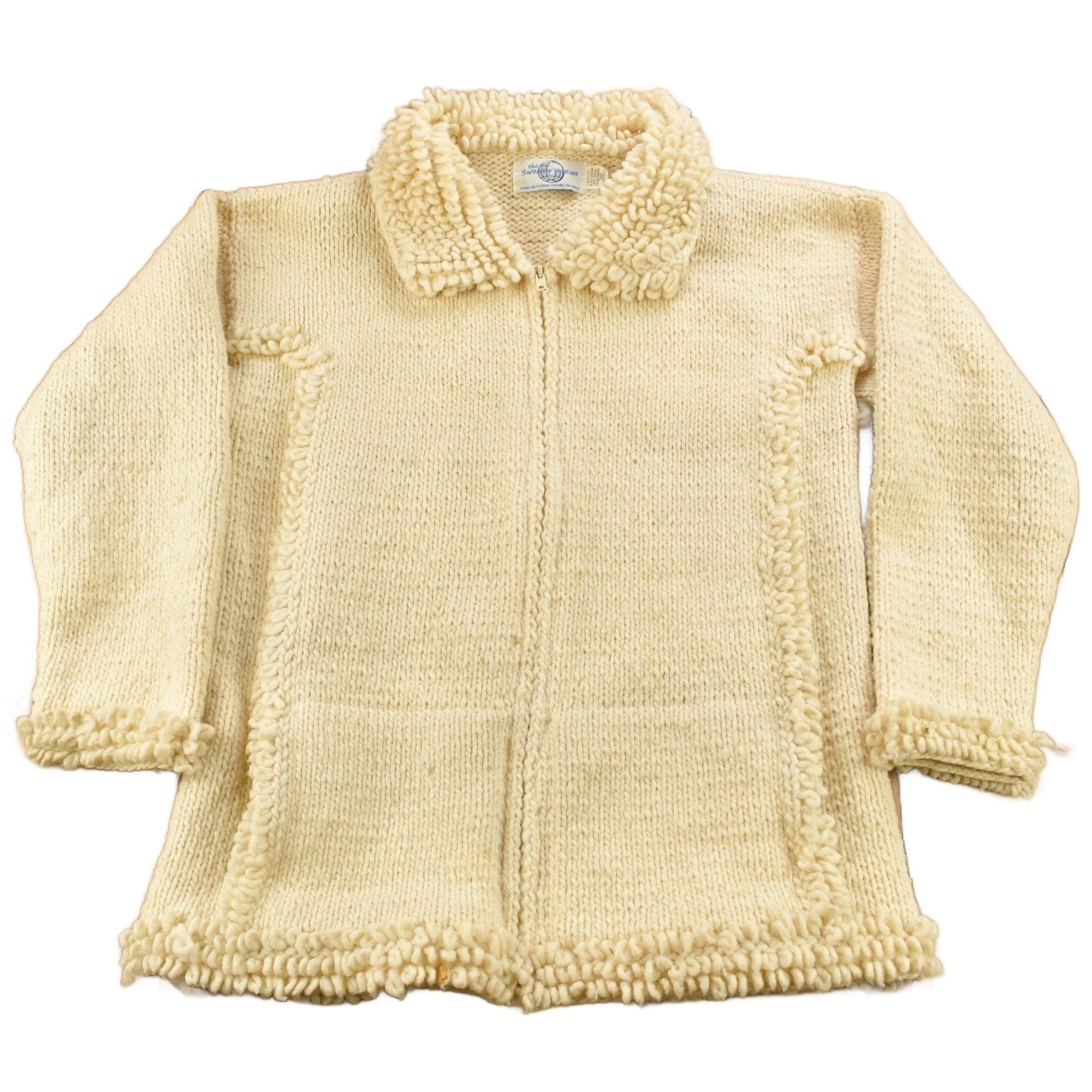 Vintage 1990s 100% Wool Hand Knit Zip Up Sweater Men's Medium from propervintagecanada