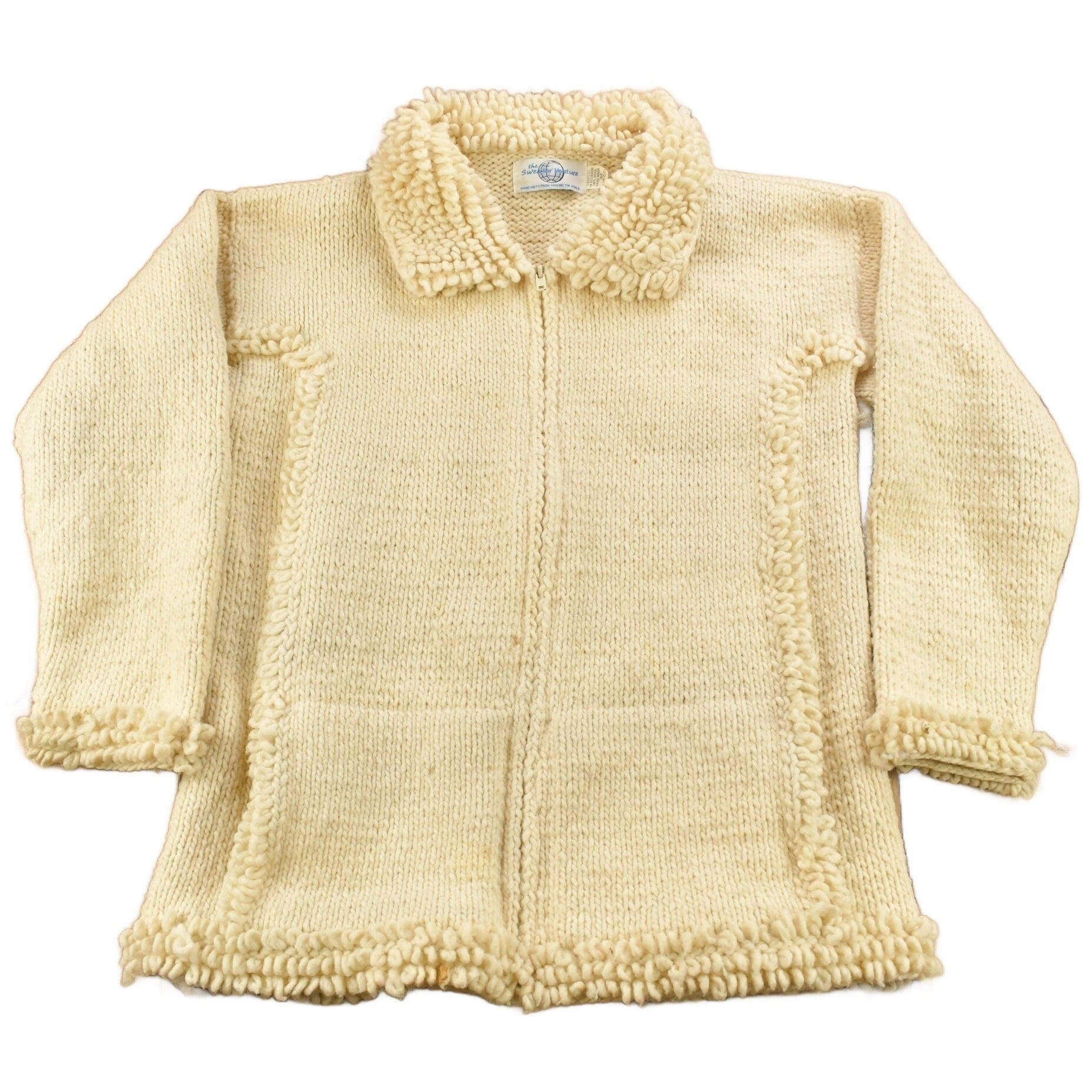 Vintage 1990s 100% Wool Hand Knit Zip Up Sweater Men's Medium from propervintagecanada