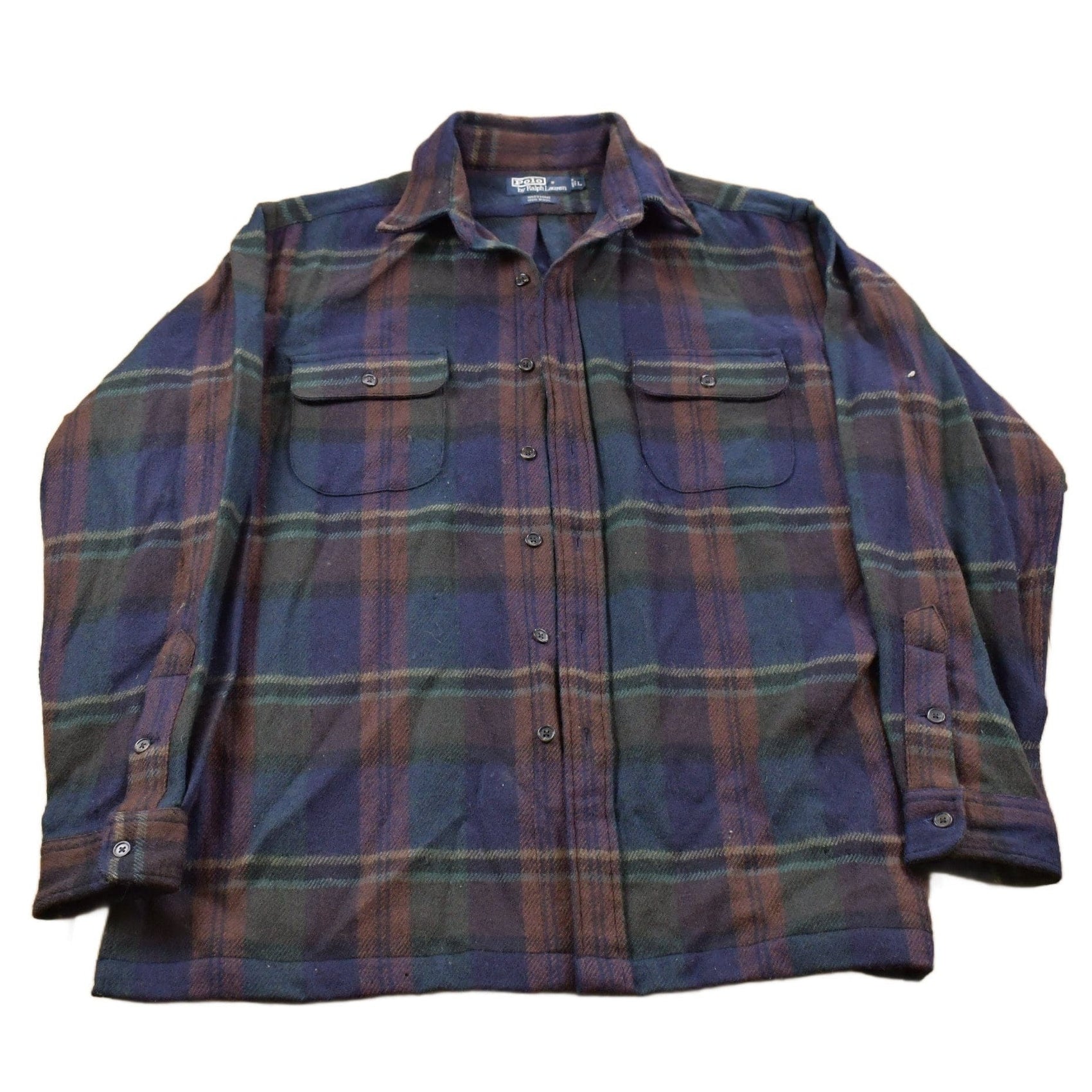 Vintage 1990s 100% Wool Polo Ralph Lauren Plaid Button Up Shirt Men's Large from propervintagecanada