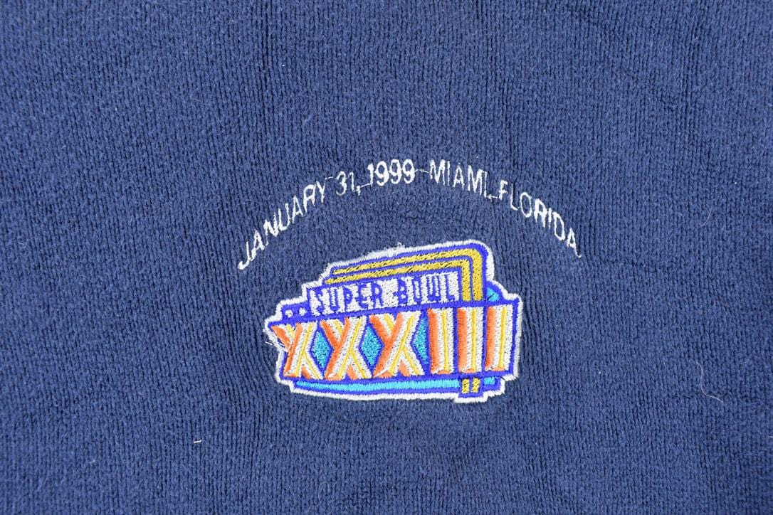 Vintage 1990s 1999 Super Bowl XXXIII Broncos Falcons Miami NFL Knit Crewneck Sweatshirt Men's XL