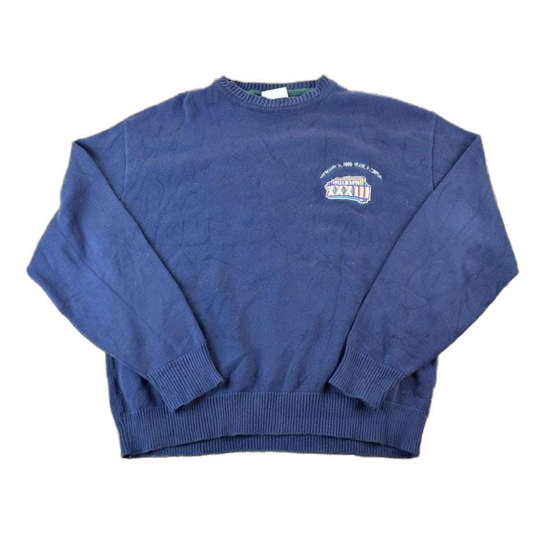 Vintage 1990s 1999 Super Bowl XXXIII Broncos Falcons Miami NFL Knit Crewneck Sweatshirt Men's XL