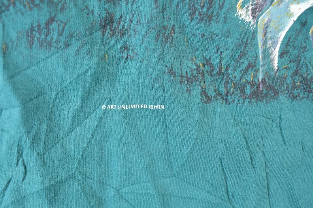 Vintage 1990s 2 Wolves All Over Print Outdoors T-Shirt Men's XL from propervintagecanada