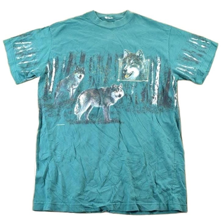 Vintage 1990s 2 Wolves All Over Print Outdoors T-Shirt Men's XL from propervintagecanada