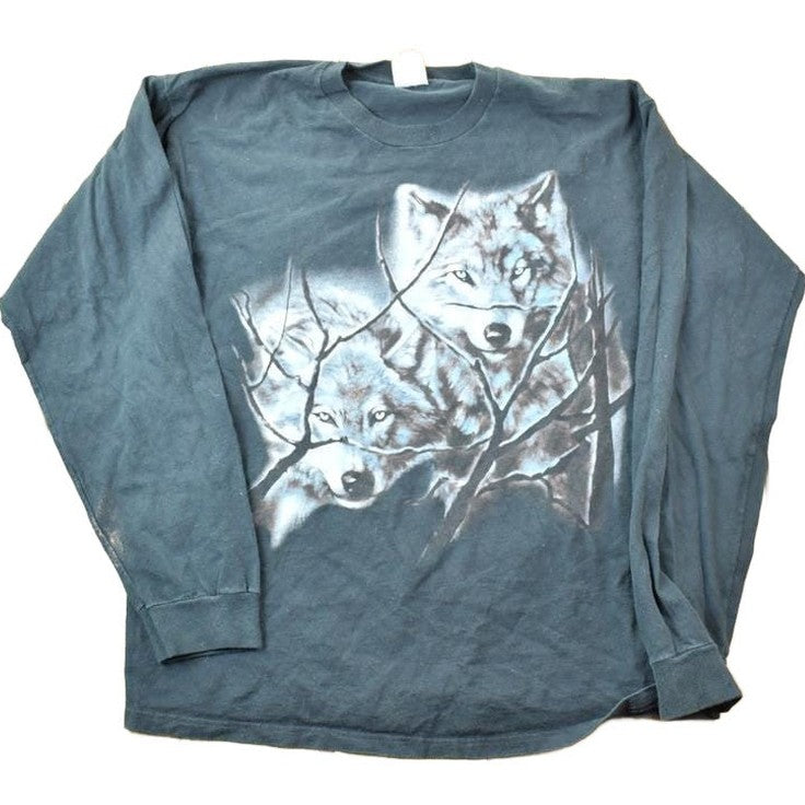 Vintage 1990s 2 Wolves Nature Crewneck Men's XL from propervintagecanada