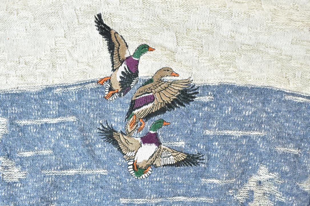 Vintage 1990s 3 Ducks Knit Abstract Pattern Crewneck Sweater Men's Large from propervintagecanada