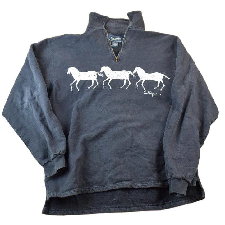 Vintage 1990s 3 Horse Quarter Zip Mock Neck Outdoorsman Sweatshirt Men's Large from propervintagecanada