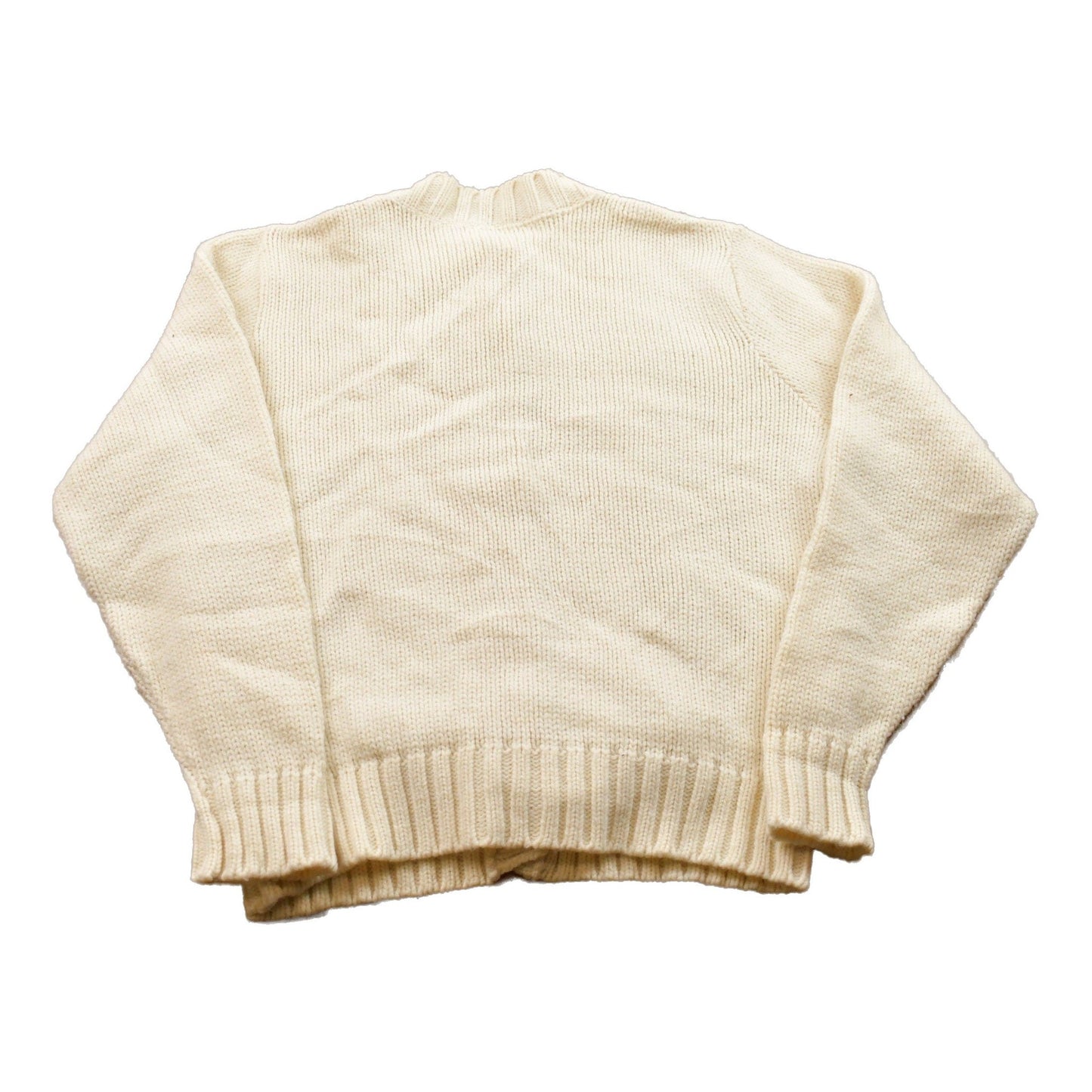 Vintage 1990s 3D Beige Cable Knit Button Up Crewneck Sweater Men's Small from propervintagecanada