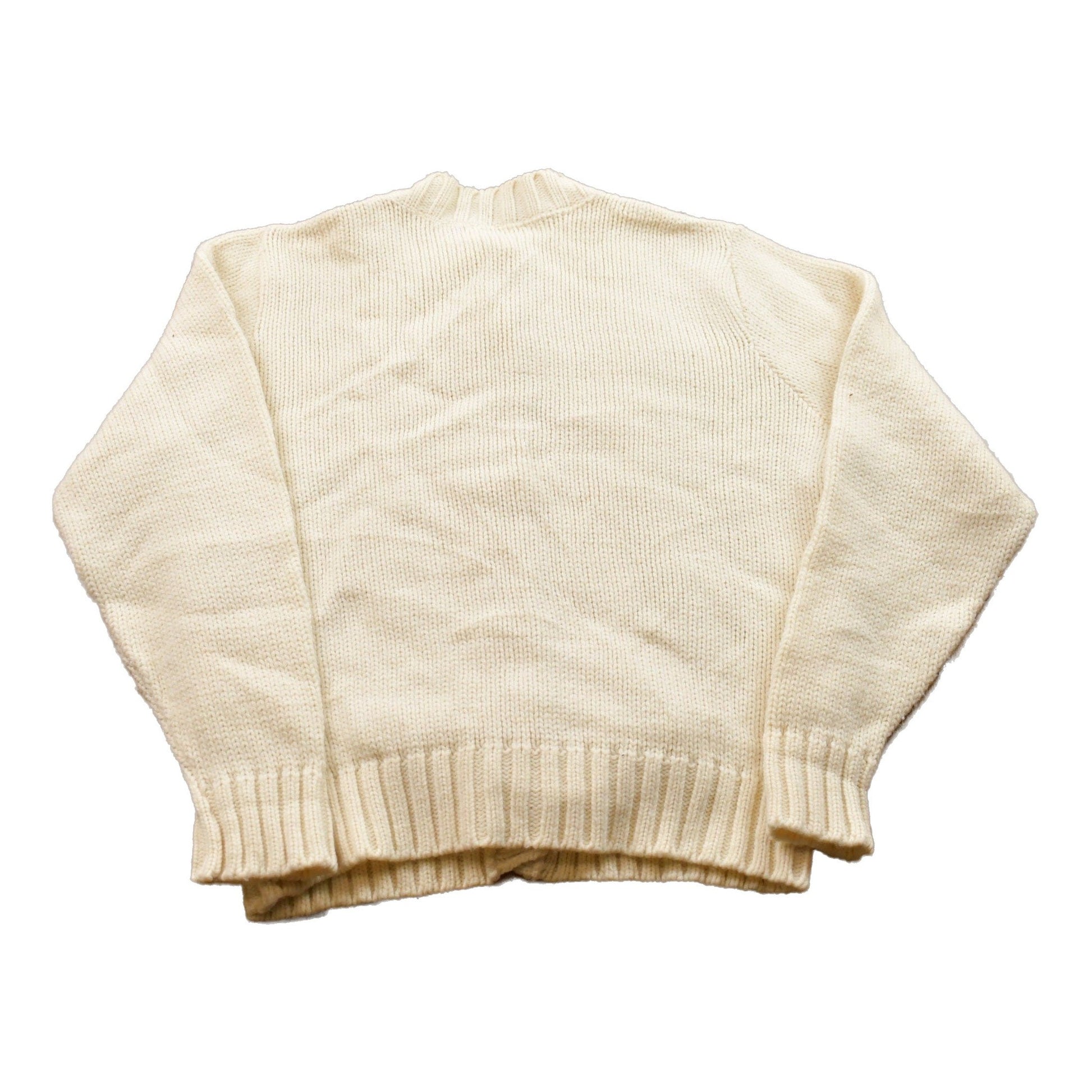 Vintage 1990s 3D Beige Cable Knit Button Up Crewneck Sweater Men's Small from propervintagecanada