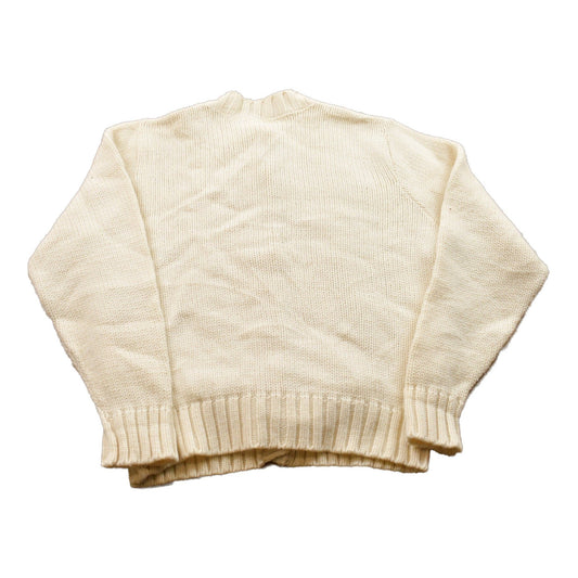 Vintage 1990s 3D Beige Cable Knit Button Up Crewneck Sweater Men's Small from propervintagecanada